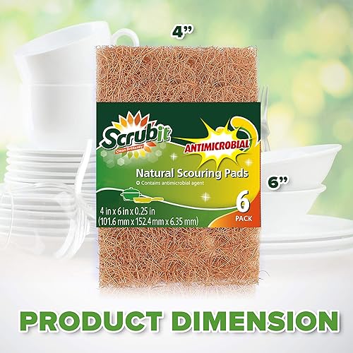 Miniatura 7 de SCRUBIT Almohadillas de limpieza naturales (paquete de 12)  Almohadillas ecológicas para limpieza de cocina, platos y ollas  Estropajos de cocina