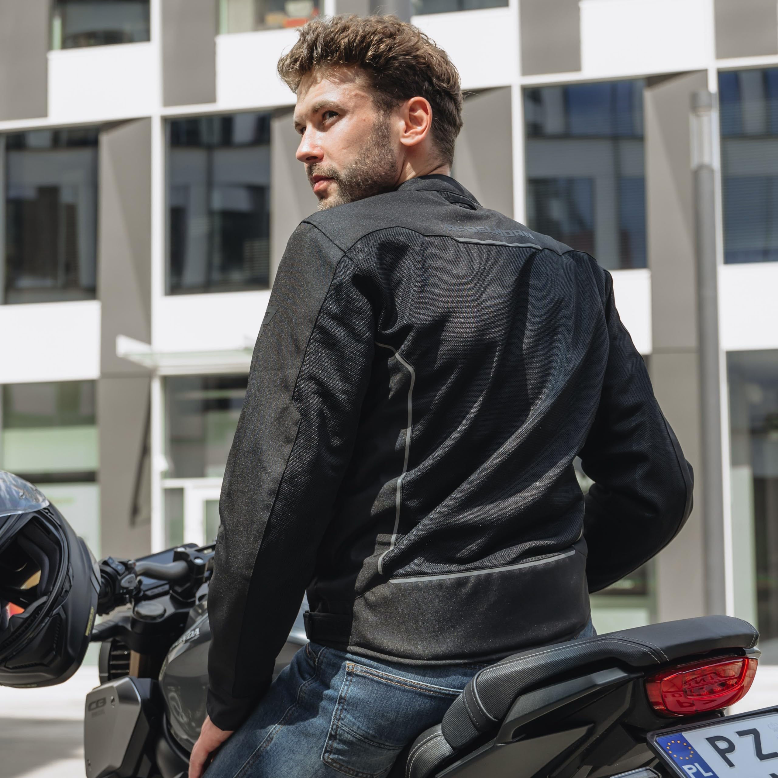 REBELHORN Wave Giacca da Moto Uomo | Tessuto | Pannelli di Ventilazione in Rete | Protezioni Gomiti e Spalle Livello 2 | Tasca per Protezione Schiena | Taglie fino a 10XL