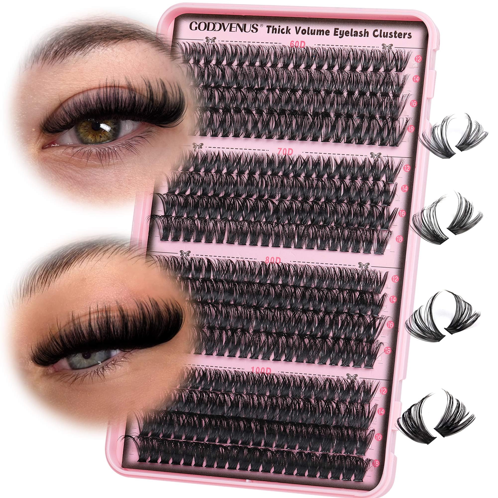 Goddvenus Fluffy Individual Eyelashes 60+70+80+100D Clusters Lashes 320Pcs DIY Russian D Curl Eyelash Clusters 12-18mm Mix