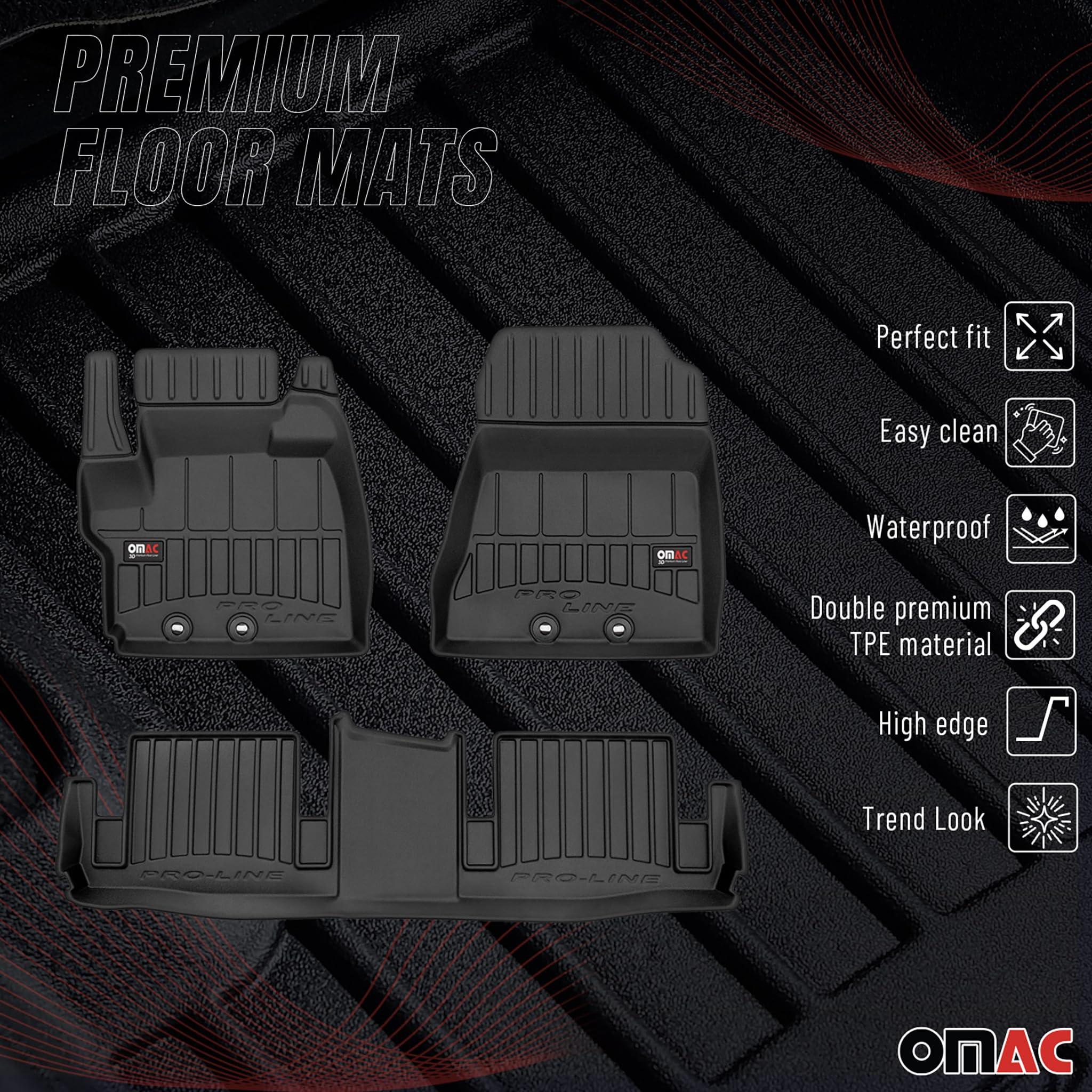 Tapis de Sol 3D TPE Premium Compatible avec Toyota IQ 2008-2016 | Revêtement de Sol pour Voiture - Intérieur antidérapant - Bords Hauts - Noir