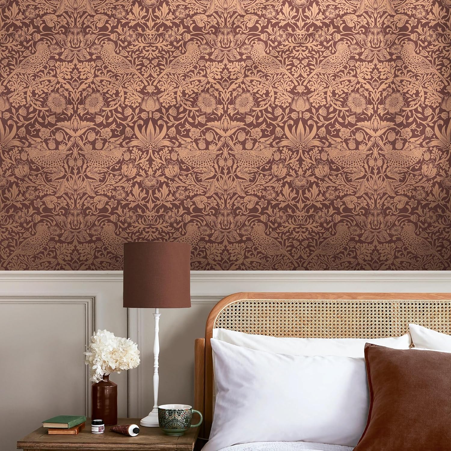 Graham & Brown William Morris at Home Strawberry Thief Fibrous Burgundy Wallpaper