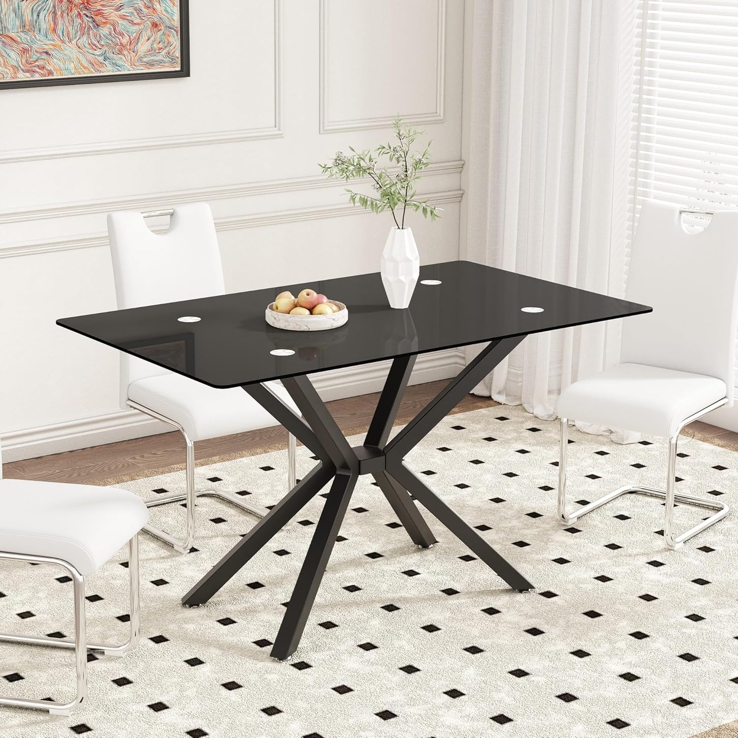 51.18" Rectangular Glass Dining Table, Tempered Glass Kitchen Tabe with Metal Legs, Stylish and Sturdy Dinner Table for Home and Outdoor Dining (Golden, 51.18'')