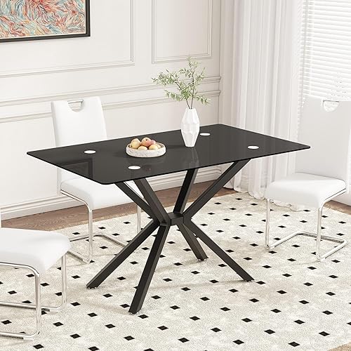 Miniatura 15 de Mesa de comedor rectangular de 51.18" de vidrio templado, mesa de cocina con patas de metal, elegante y robusta mesa de cena para el hogar y la cena
