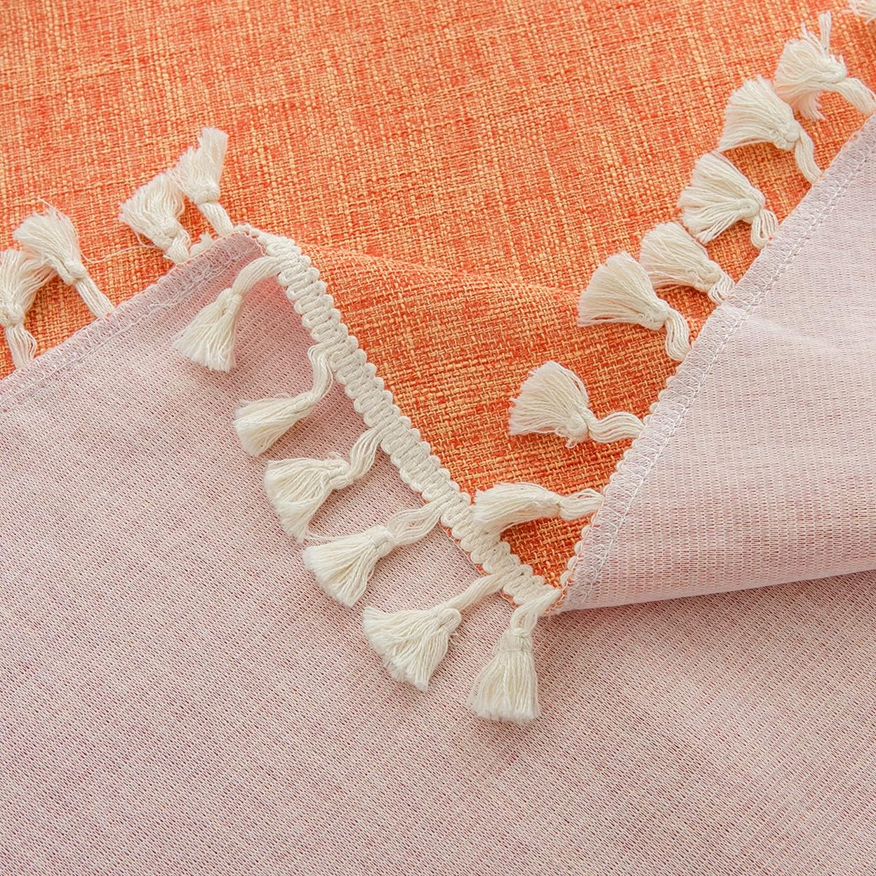 SPRICA Round Tablecloth, Cotton Linen Tassel Table Cover for Kitchen Dinner Table, Decorative Solid Color Table Desk Cover,Diameter 70", Orange Red : Home & Kitchen