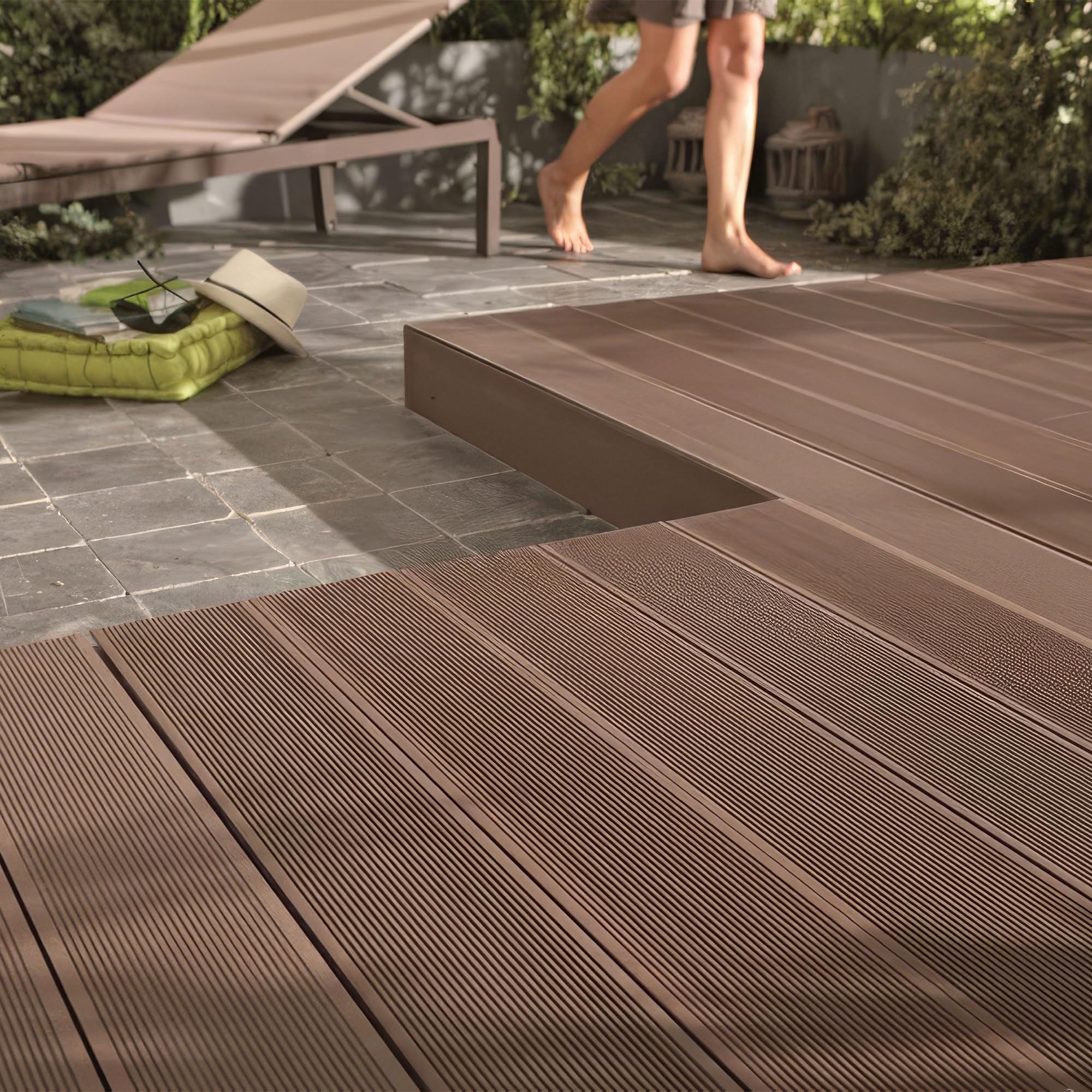 Frankystar Kaido - Set di 5 Doghe Pavimento da Esterno 150x75 cm per Giardino Patio Terrazza Pavimentazione in WPC Teak