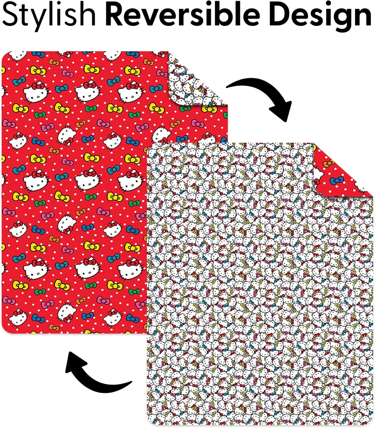 Northwest Sanrio Hello Kitty Rainbow Bows Quilted Throw, Comfy Throw, Adults Boys Girls, Soft Lightweight for Chair or Couch, 60 x 80 inches