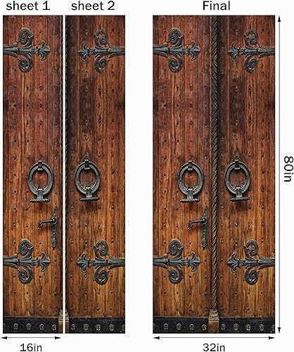 Miniatura 2 de FLFK Adhesivo mural para puerta, retro, despegar y pegar, tamaño combinado 32 x 80 pulgadas, dividido en 2 piezas