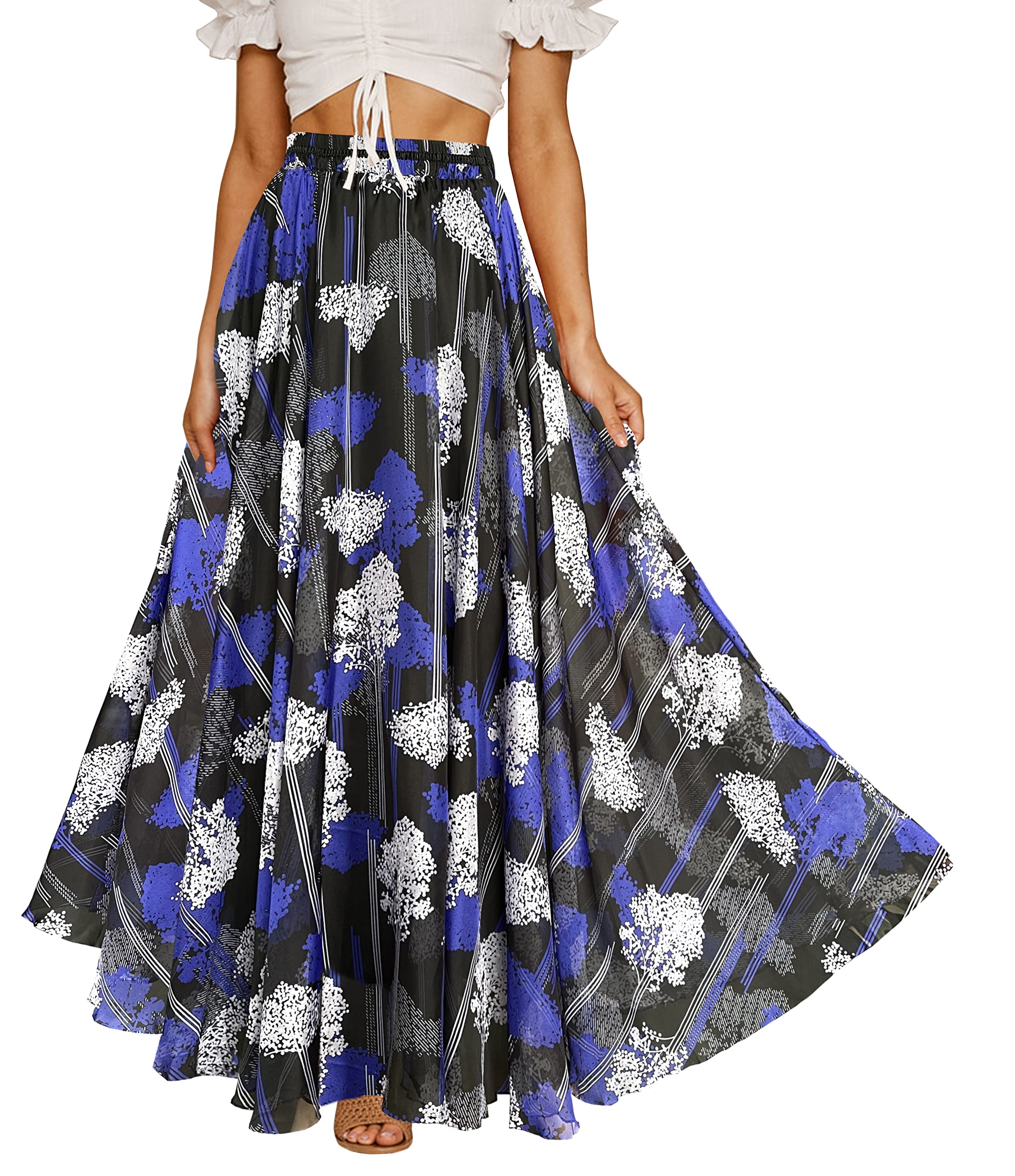 Afibi Womens Blending Chiffon Retro Long Maxi Skirt Vintage Dress