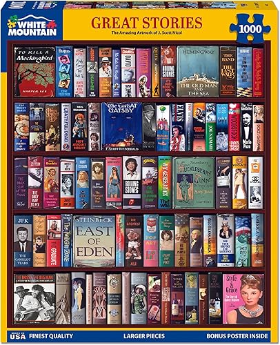 White Mountain Grandes historias rompecabezas para adultos 1000 piezas rompecabezas de biblioteca libros rompecabezas regalo para los amantes de los