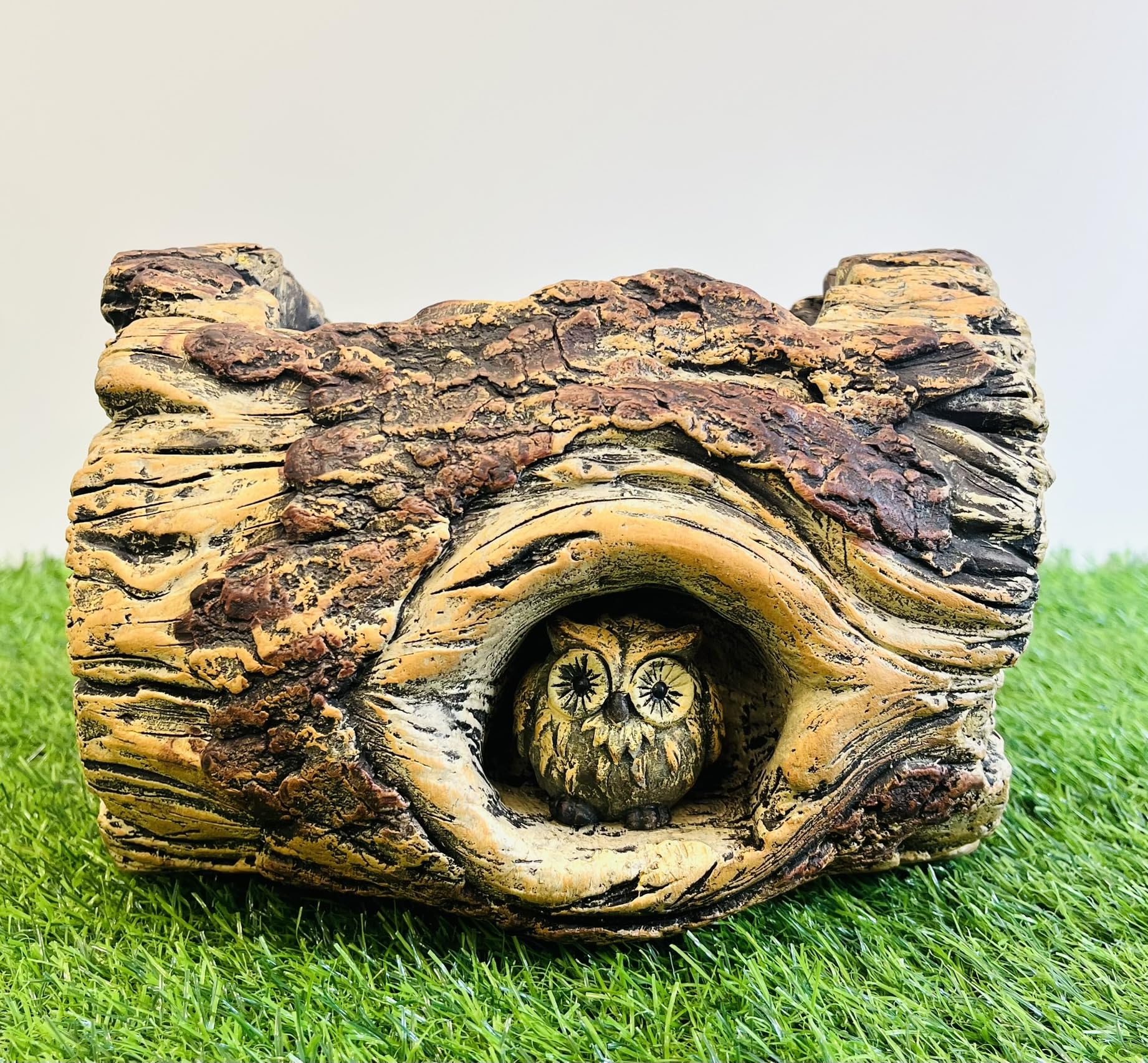 My Square Mile Garden Owl Planter, Cement Tree Trunk Design, 23cm W x 16cm H x 18cm D, 4.8kg, Handpainted