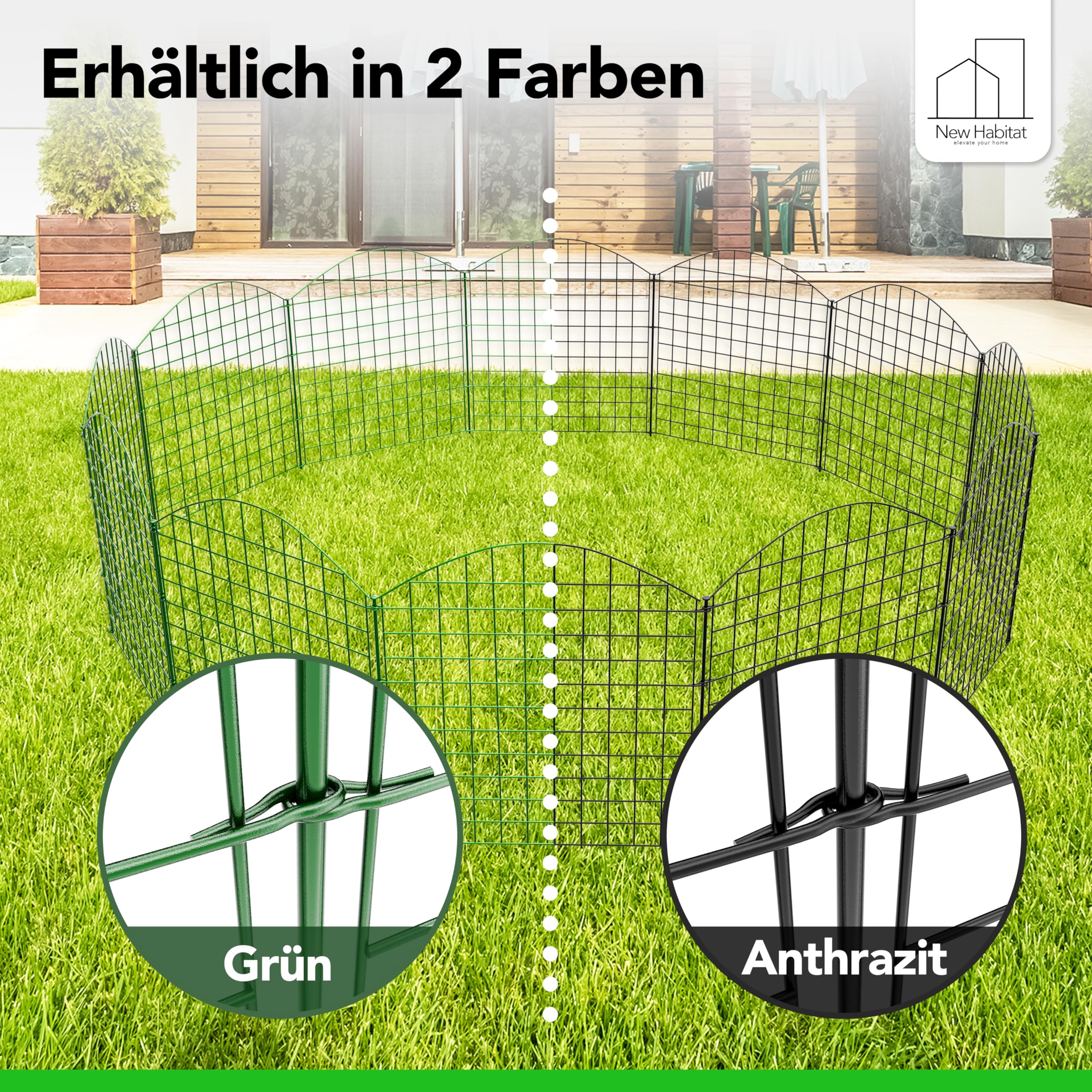 NewHabitat | 10x Teichzaun Steckzaun aus Metall, Anthrazit, 78cm - Erweiterbares Zaunset für Garten, Teich, Pool und Tiergehege