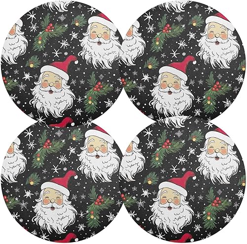 Juego de 4 manteles individuales redondos lavables y redondos de Papá Noel para cocina, resistentes al calor, para cocina, interior, patio, comedor,