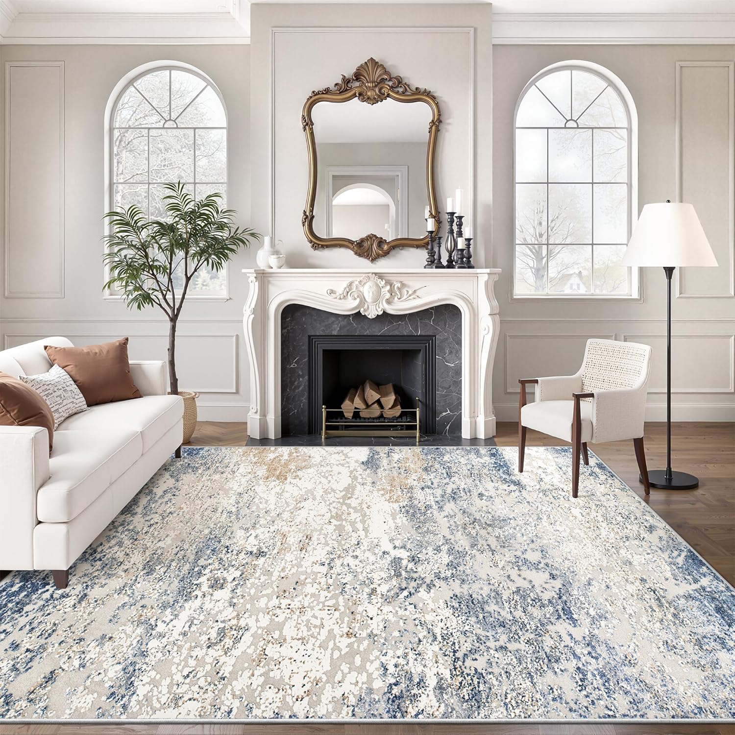 Art&Tuft Washable Rugs 9x12Area Rugs for Living Room - Non Slip and Low Pile Soft Thin Abstract  Rug for Bedroom, Dining Room, Kitchen, Office, Blue Abstract-blue similar no same