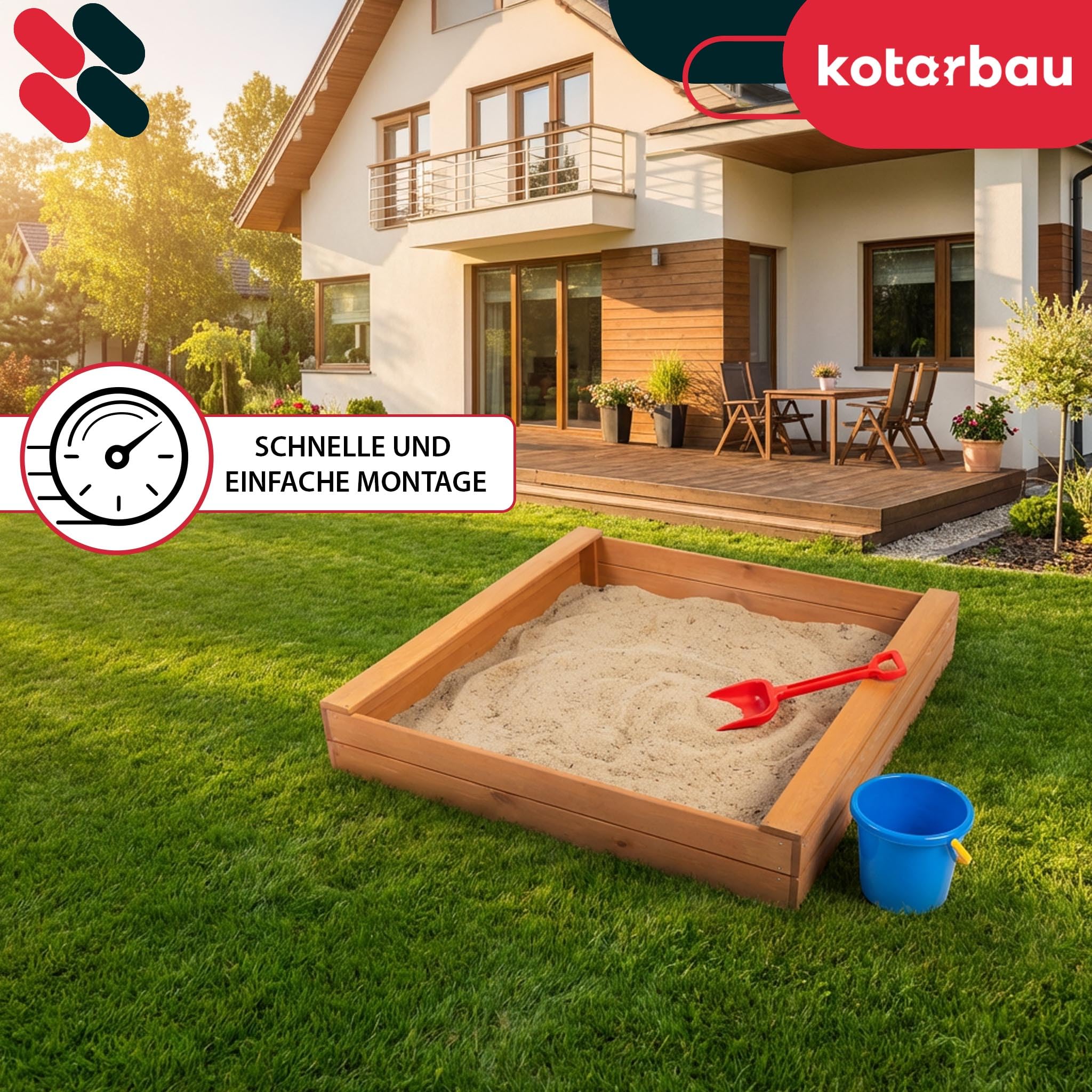 KOTARBAU® Piaskownica z ławką do siedzenia – 120 x 120 cm – piaskownica z drewna – piaskownica z 2 ławkami – zabawka ogrodowa dla dzieci – z włókniną do piaskownicy – drewno sosnowe – impregnowana