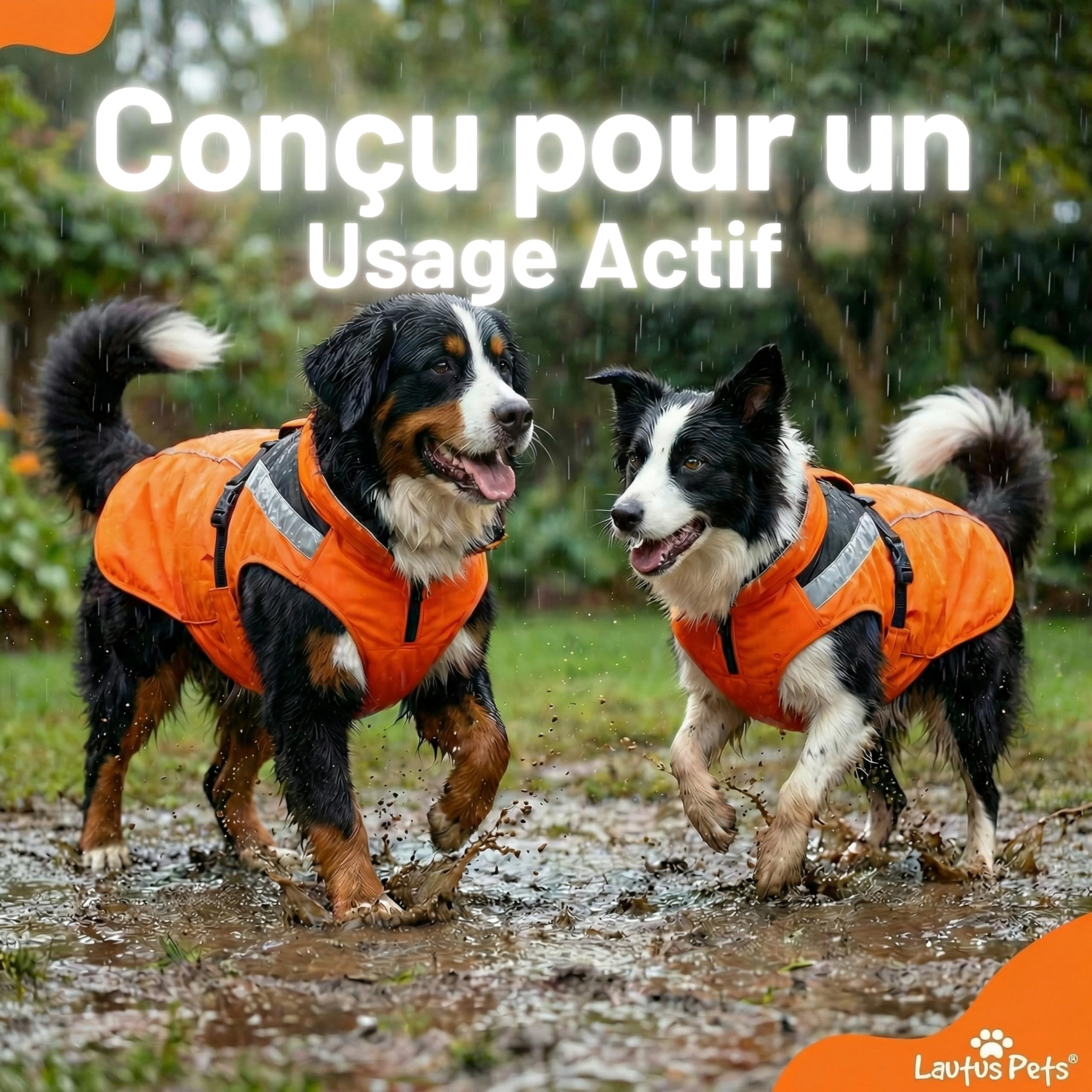 Manteau de Pluie imperméable pour Chien, Bandes réfléchissantes et Ouverture pour Laisse – Veste légère pour Chiens Moyens - XL, Orange