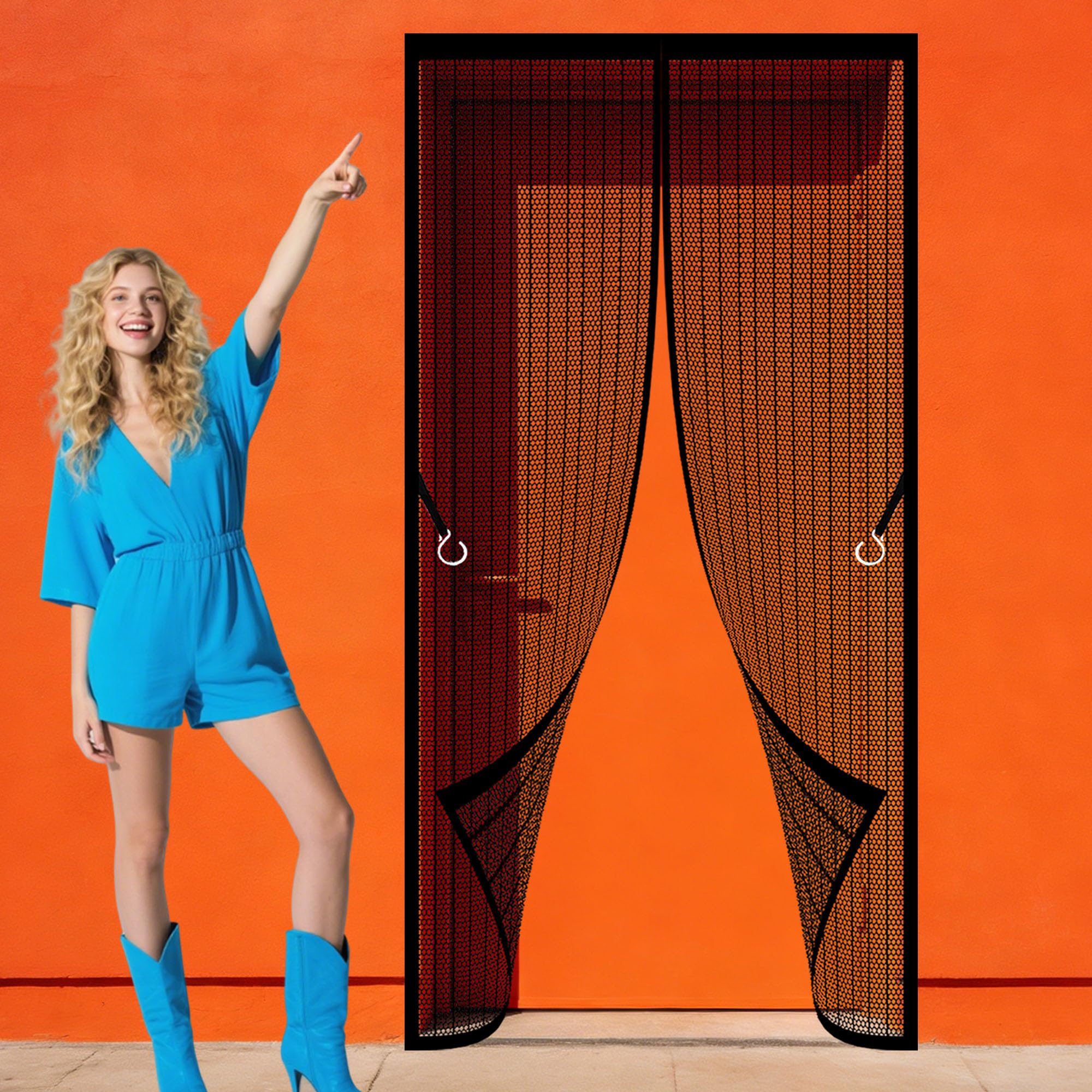 Magnetic Fly Insect Screen Door 113 x 278 cm Powerful Magnets Screen Mesh with Powerful Magnets Keeping Out Flies Bug for Home, Bedroom, Living Room, Kitchen, Patio, Black