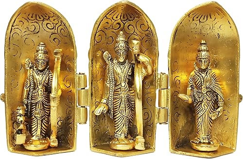 Miniatura 6 de Purpledip Metal Idol Ram Darbar Rama, Sita, Laxman, Hanuman estatuas dentro de una caja de pilar Stambha (12196)