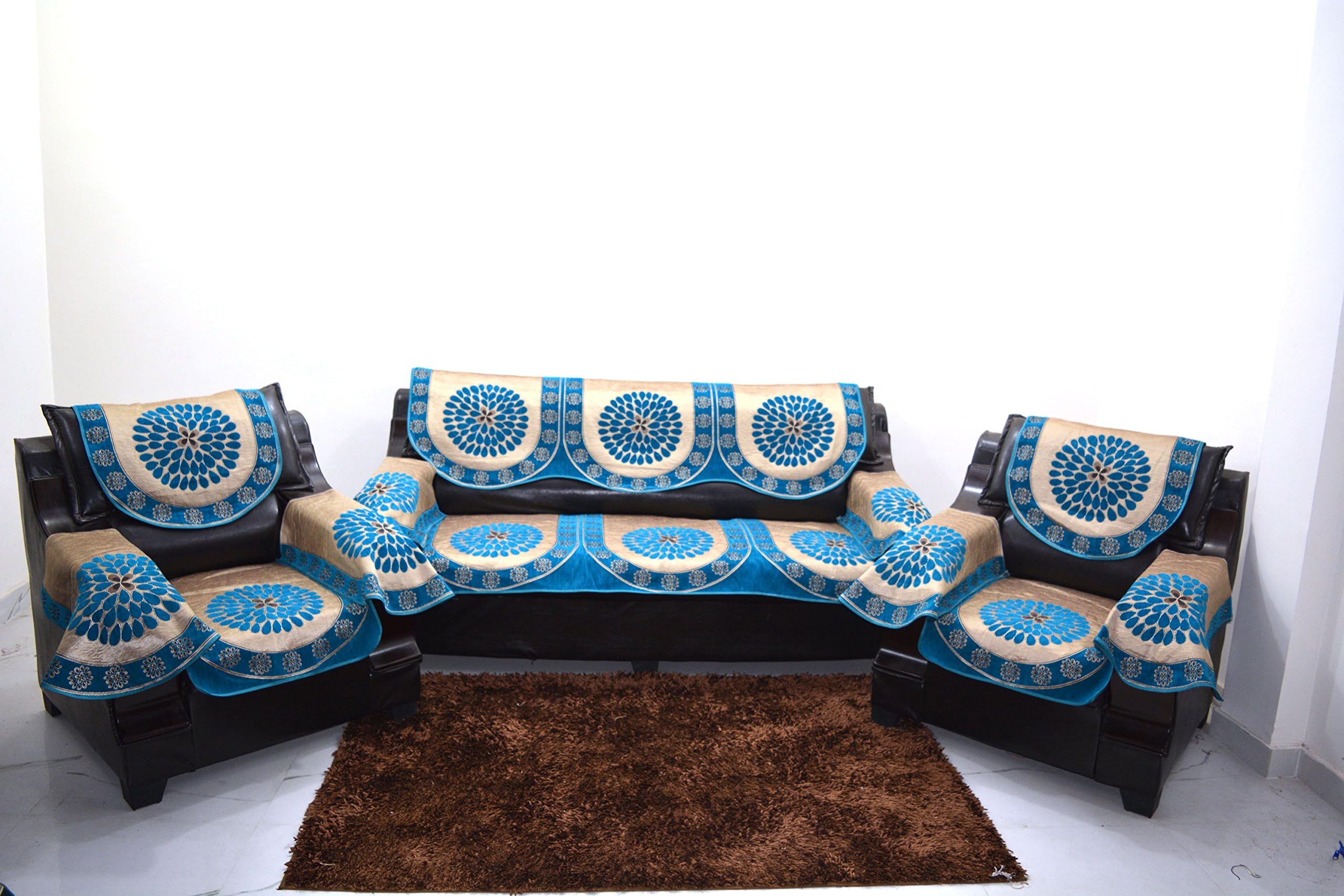 Kingly Firozi Sofa Cover with Arm Set of 12Pc(3+1+1) Use Both Side
