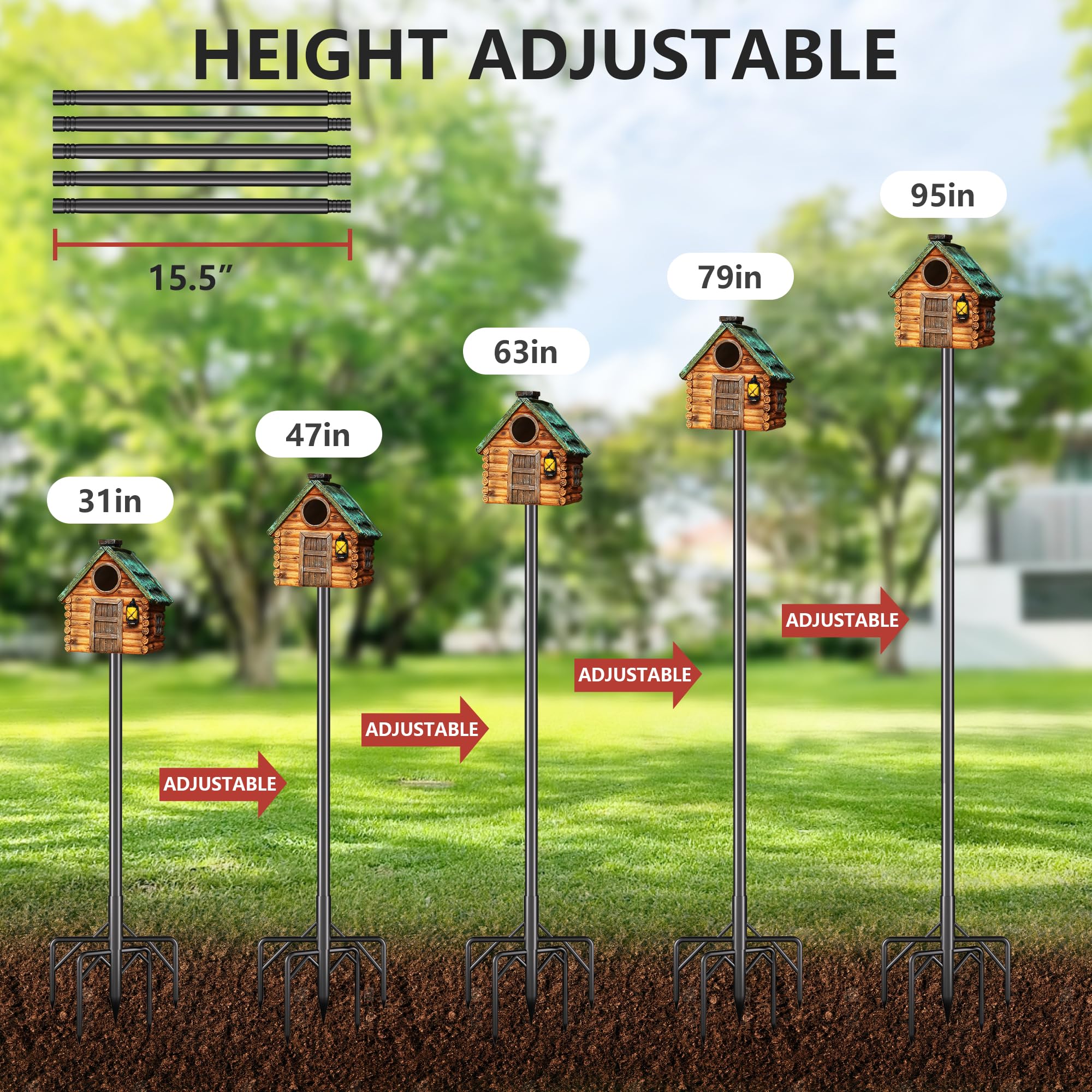 Bastone Per Casetta Per Uccelli 274 Cm - Kit Di Montaggio Con Base A 5 Rebbi - Antiruggine Per Esterni, Supporto Per Mangiatoie