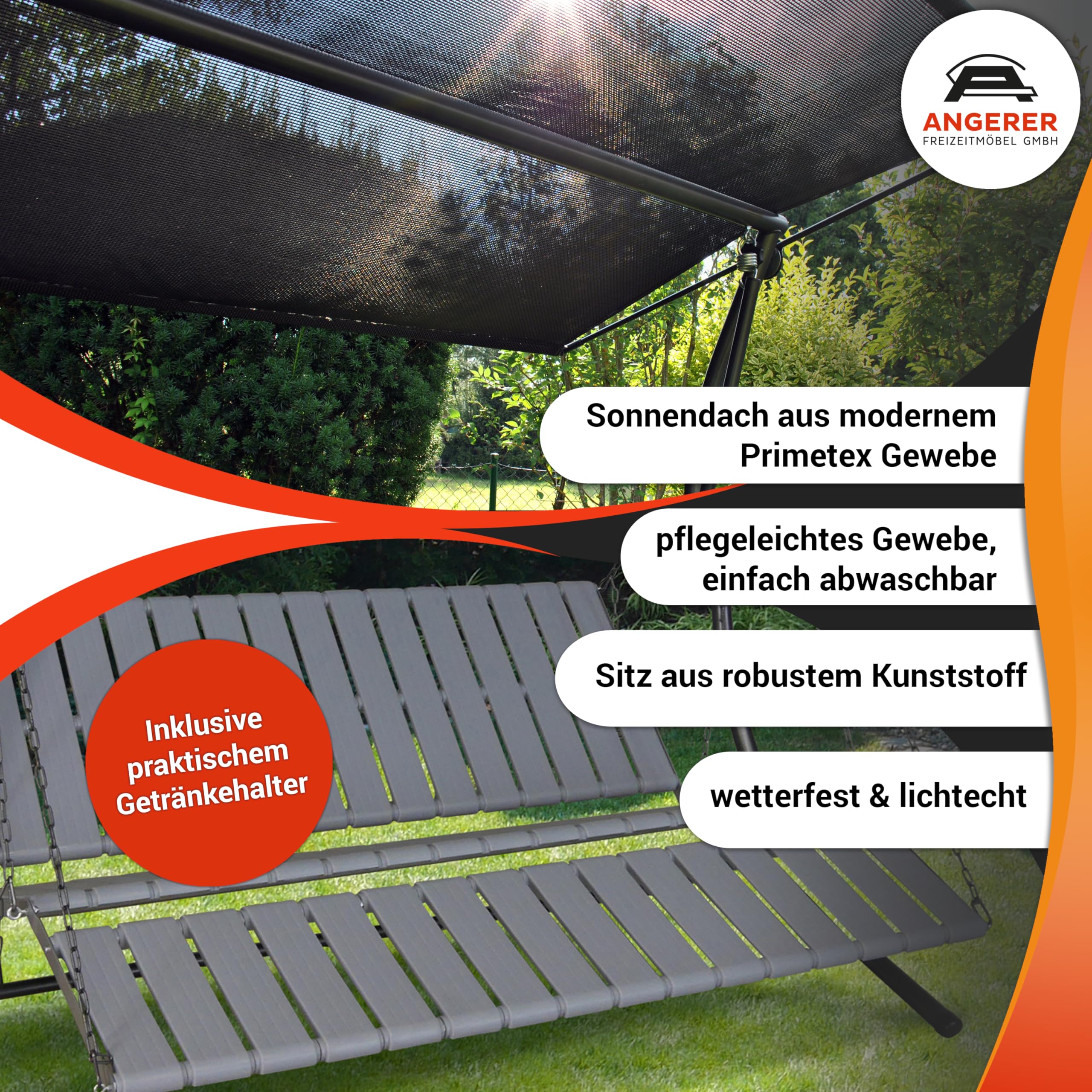 ANGERER Hollywoodschaukel Luxus Smart hellgrau | Gartenschaukel Made in Germany, Schaukel zum Sitzen, Liegen und Entspannen, inklusive Bett-Funktion, einfache Montage