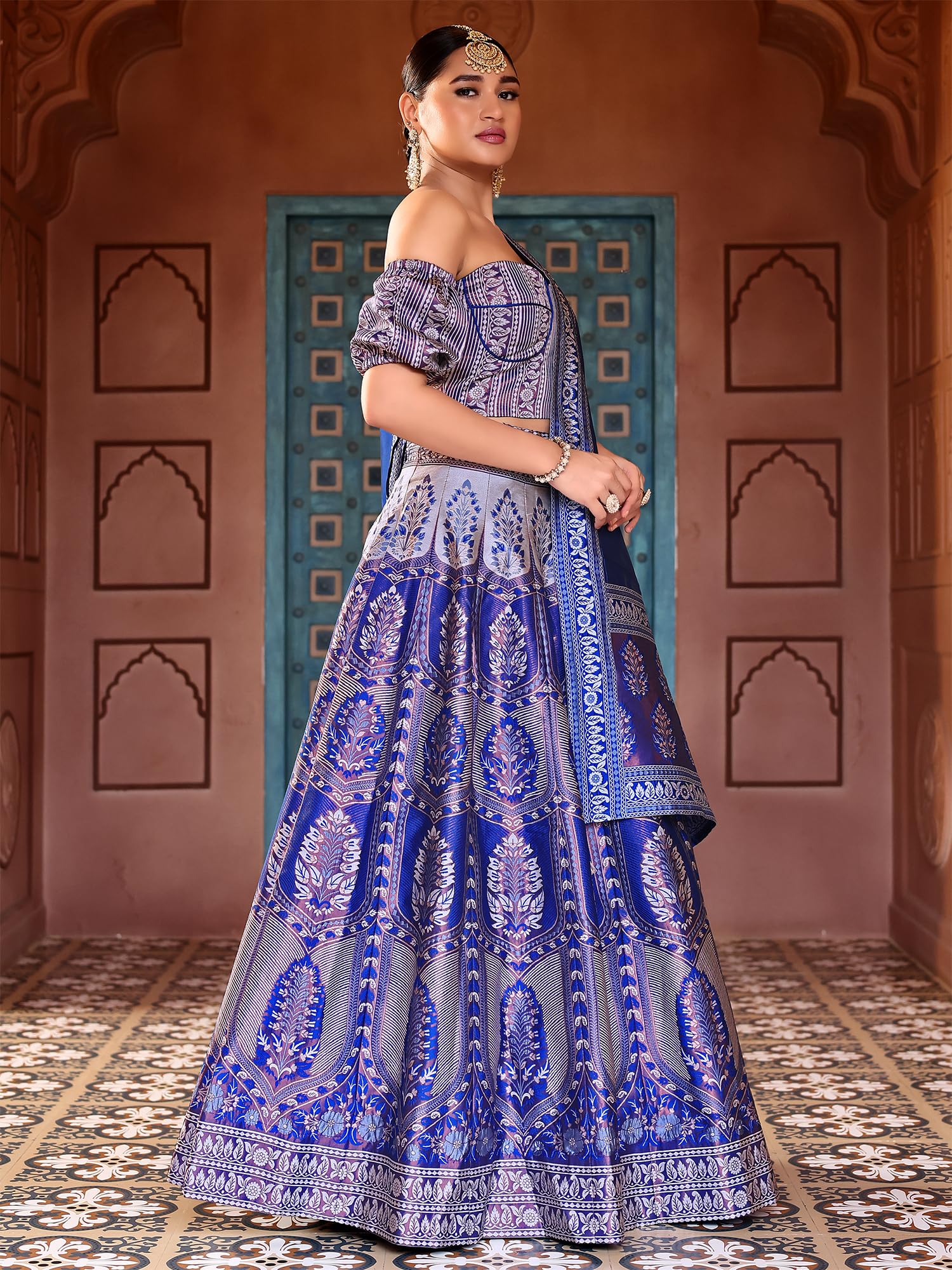 PURVAJA Lehenga Choli damski zestaw ze sztucznego jedwabiu, półszyty