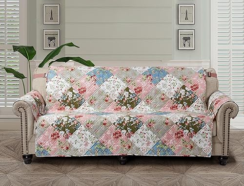 Miniatura 1 de Brilliant Sunshine Funda acolchada para sofá grande con diseño de flores de durazno y olivo, 70 pulgadas de ancho de asiento, protector de muebles