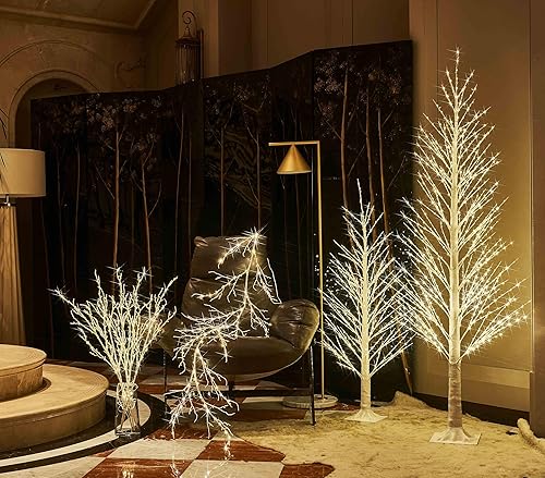 Miniatura 5 de LITBLOOM Árbol alpino iluminado de 4 pies, 450 luces LED, árbol de ramita blanca con luces enchufable para interiores y exteriores, hogar, Acción de