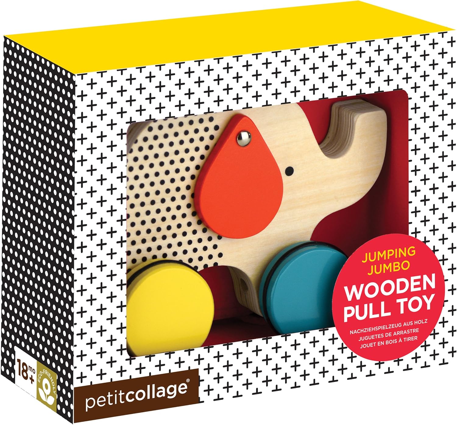 Jumping Jumbo Elephant Wood Pull Toy Petit Collage - Image 3