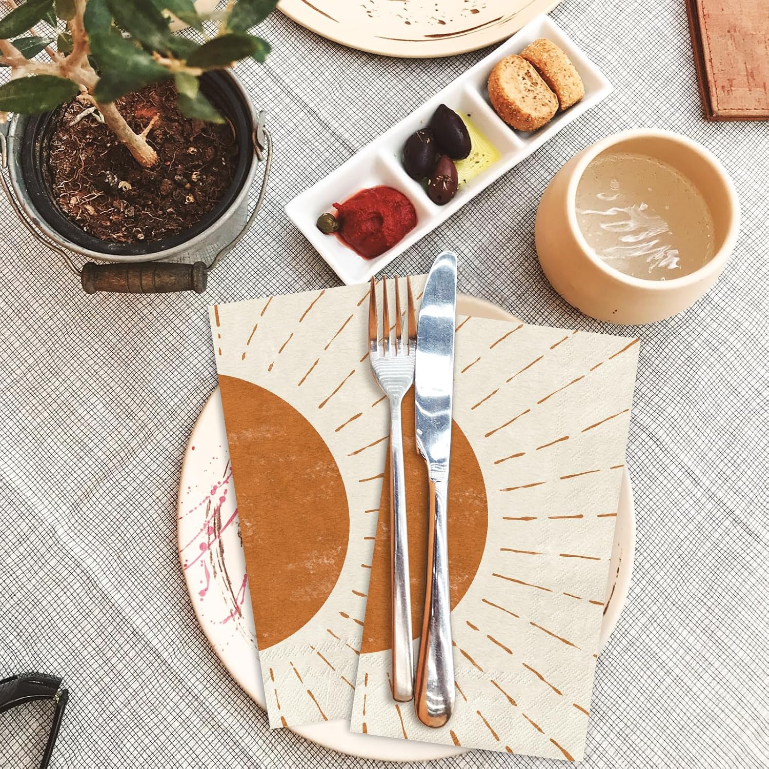 Whaline 40Pcs Boho Sun Guest Napkin Disposable Paper Napkins Orange Sunshine Dinner Hand Napkins for Birthday Baby Shower Party Table Supplies - Image 3