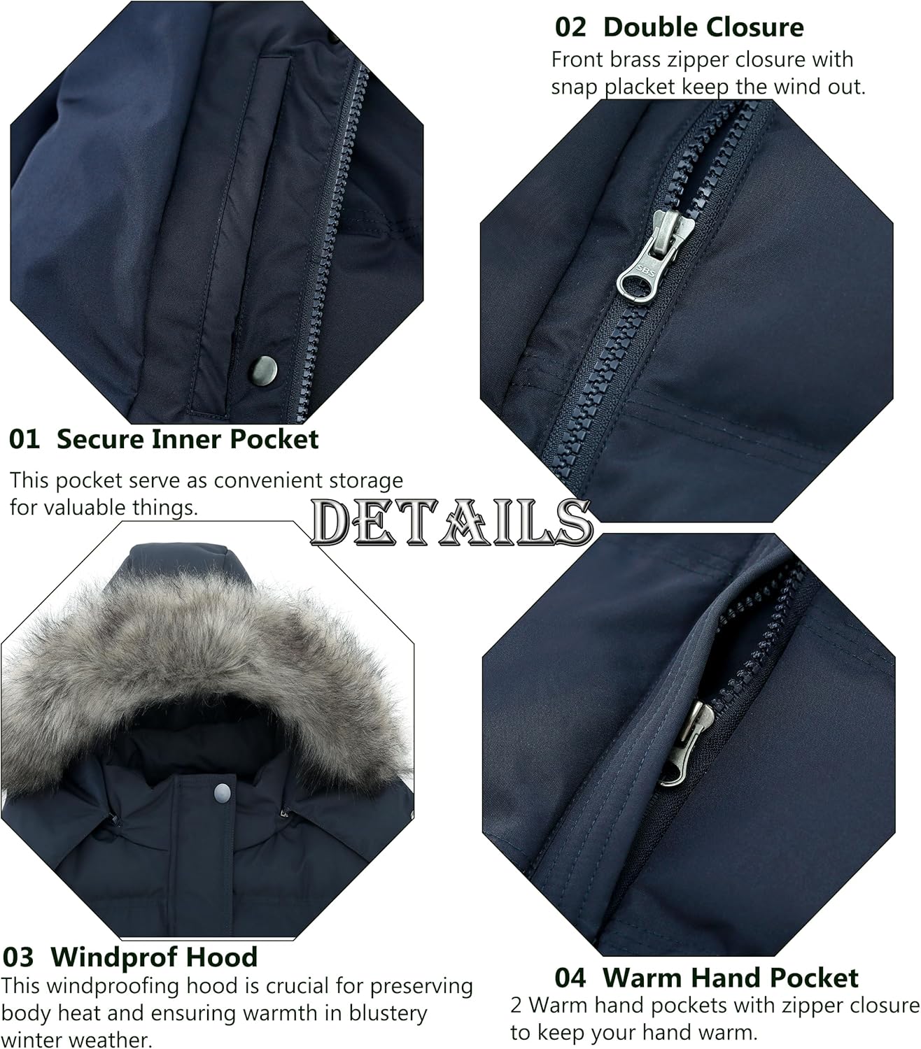 GGleaf Women's Hooded Warm Winter Coat (Standard & Plus Size) Quilted Thicken Puffer Jacket with Removable Fur Hood - Image 4