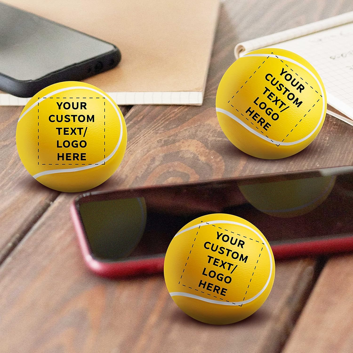 DISCOUNT PROMOS Custom Tennis Ball Shaped Squeeze Balls Set of 50, Personalized Bulk Pack - Perfect for Promotional Giveaways - Yellow