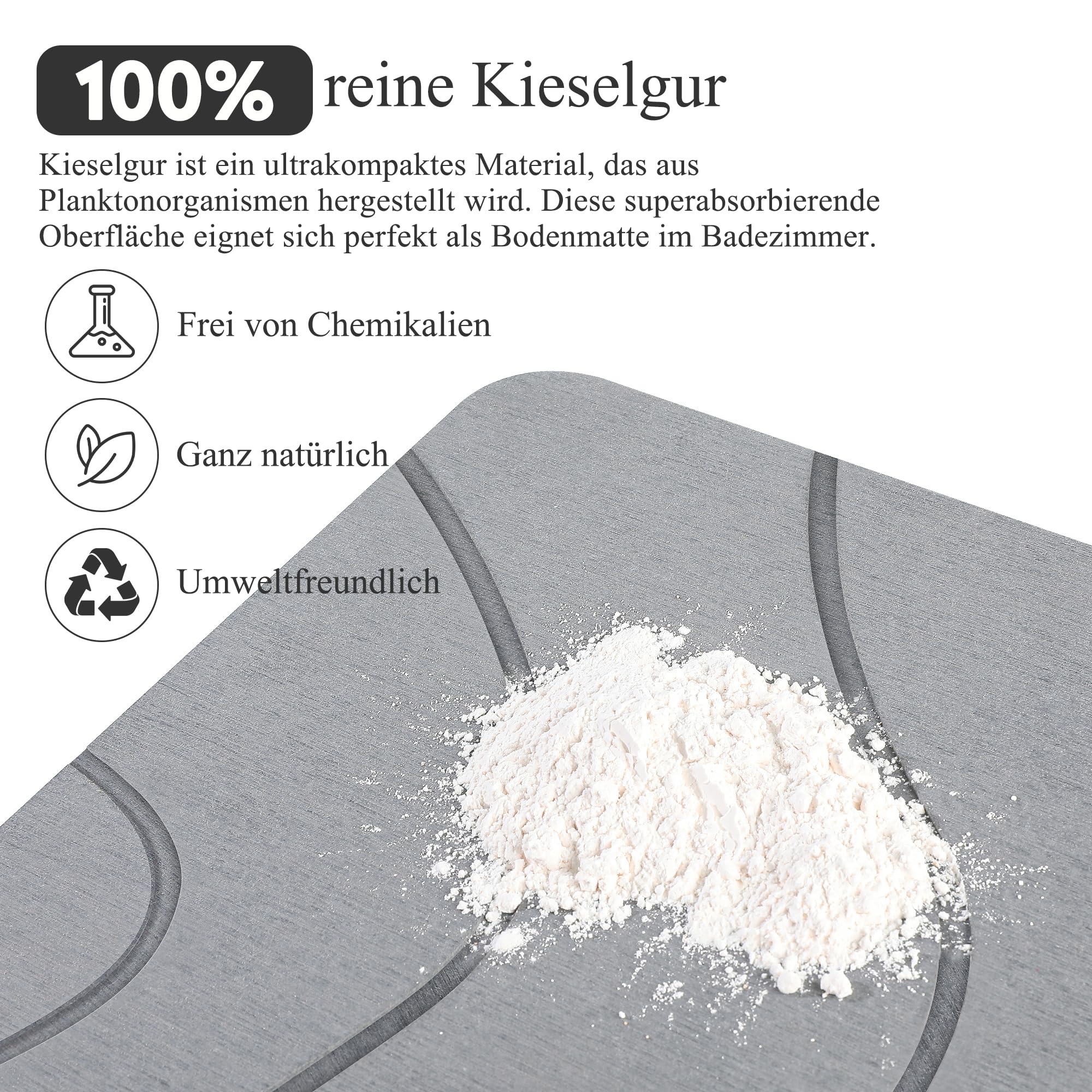 Tappetino da bagno effetto pietra Tappetino in terra diatomacea Asciugatura rapida, resistente all'umidità 60 x 39 cm