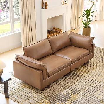 CHITA 92" Genuine Leather Sofa, Large Sectional Couches, 2 Seater, Saddle