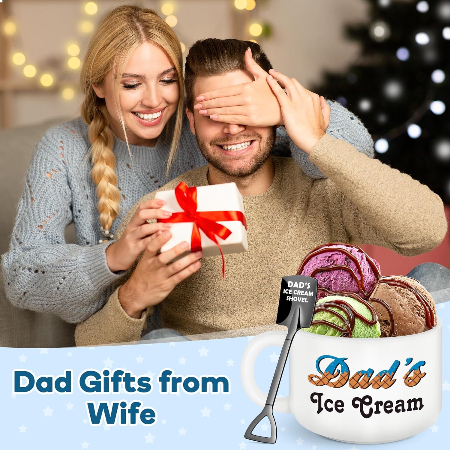 Valentines day Birthday Gifts for Dad from Daughter Son, Dad Gifts for Fathers Day, Cool Present for Father Step Bonus New Dad's Ice Cream Bowl with Shovel Spoon Set, Best Ideal Christmas - Image 7