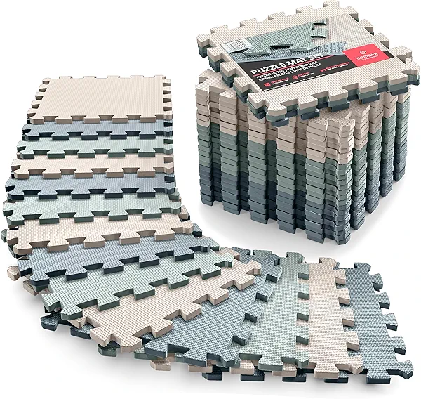 bemaxx Gym Mats Set - 18 pcs EVA Interlocking Foam Floor Tiles (12.6"x12.6"x0.4") 18sqft Protective Gym Flooring Sports Home Workout Exercise Mats Puzzle Garage Fitness Play-Room Garage Pool Treadmill