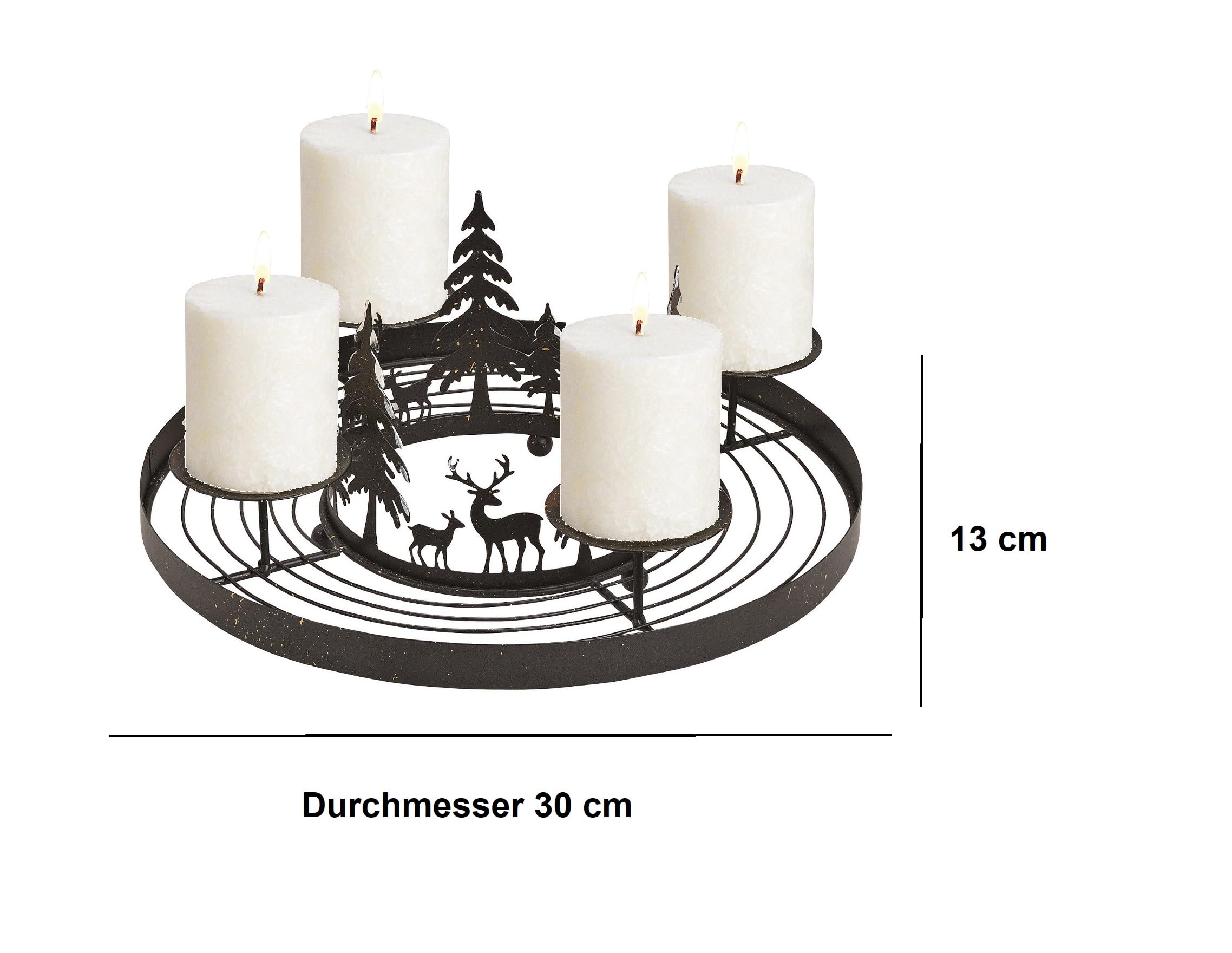 Adventskranz modern Metall mit + 4x Kerzen schwarz weiß rund | Schmucks HOME decona Gestell