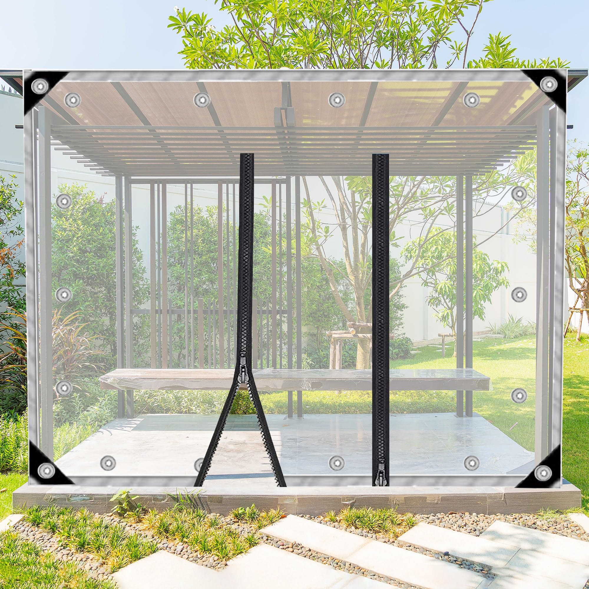 Clear Tarps Side Panels with Zipper,Heavy Duty Waterproof Thicken Double Pvc Clear Plastic Tarp with Zipper Door, For Camping, Plants Greenhouse, Patio and Pavilion,Custom Size ( Color : A , Size