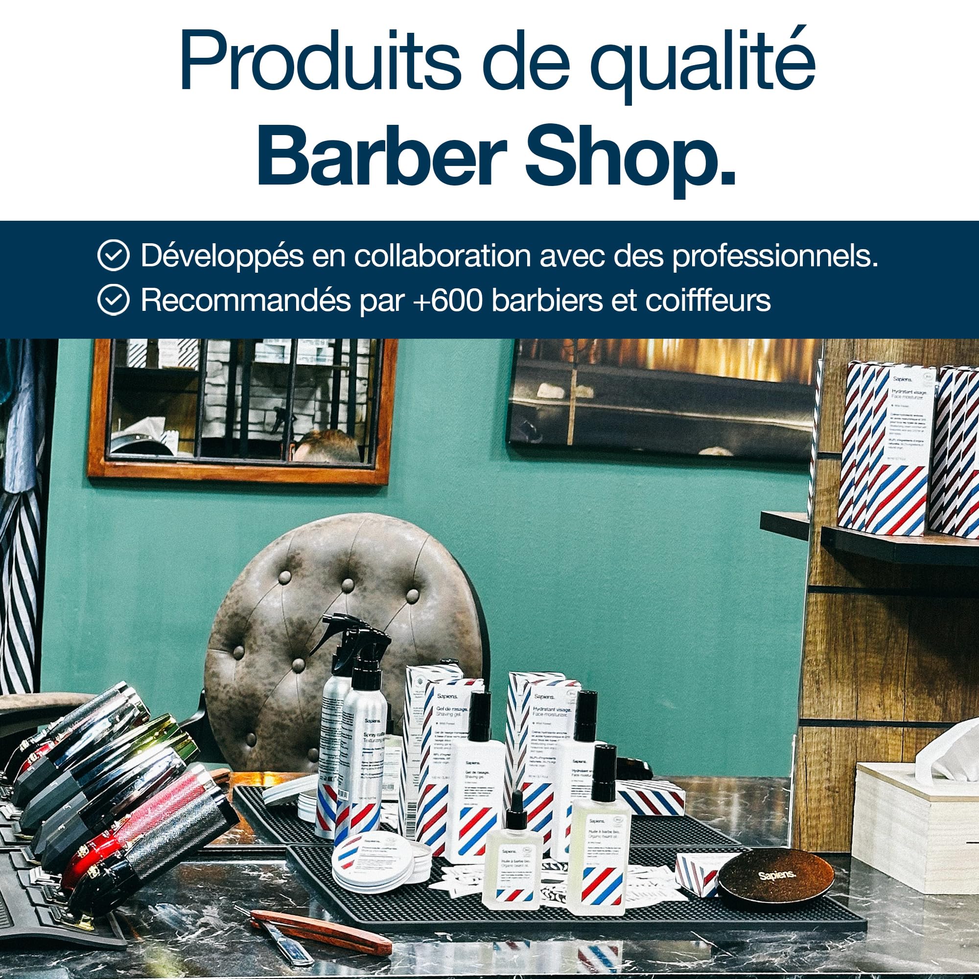 Sapiens Trio de Soin Barbe Homme - Huile Barbe Bio + Baume Barbe Bio + Brosse en Poils de Sanglier - Essentiels de Soins pour Barbe - Fabriqué en France