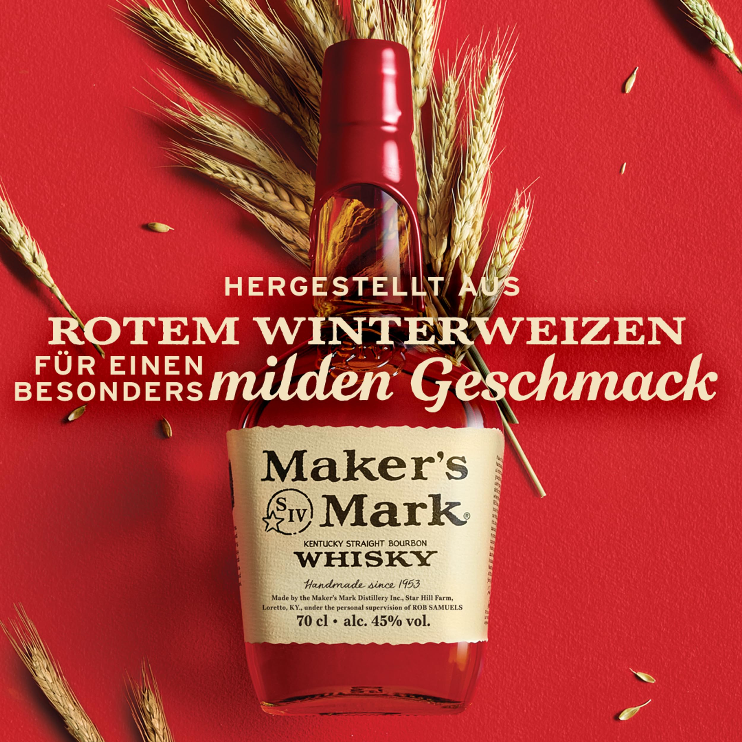 Maker's Mark | handgemachter Kentucky Straight Bourbon Whisky | weicher und vollmundiger Geschmack | 45% Vol | 700ml Einzelflasche