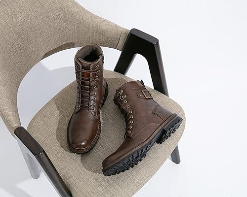 Vista 4 de Jousen Botas para hombres Vestido casual Retro con cordones Botas de motocicleta Marrón
