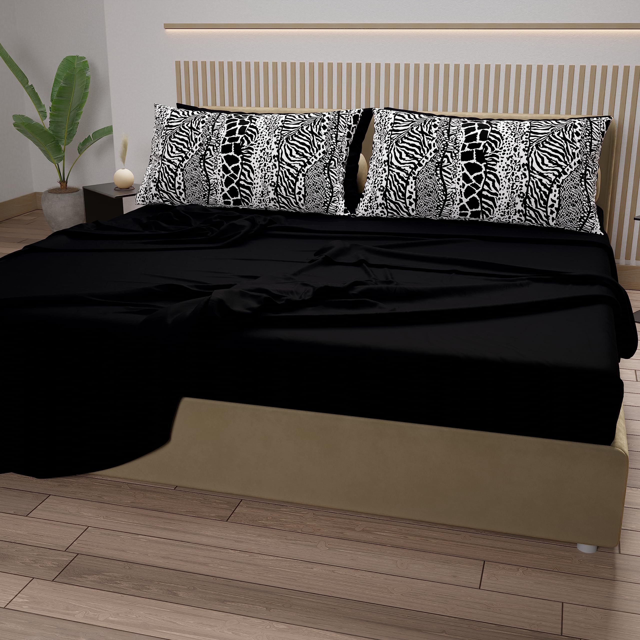 PETTI Artigiani Italiani - Cotton Sheets with Pillowcases in Digital Print, Single Bed Sheet, Single Bed Set, Black, 100% Made in Italy - Image 3