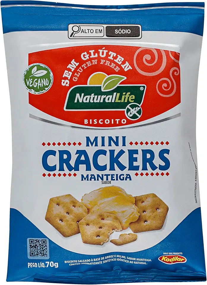 Biscoito Mini Crackers Natural Life - Sabor Manteiga - Sem Glúten - Vegano - 70g