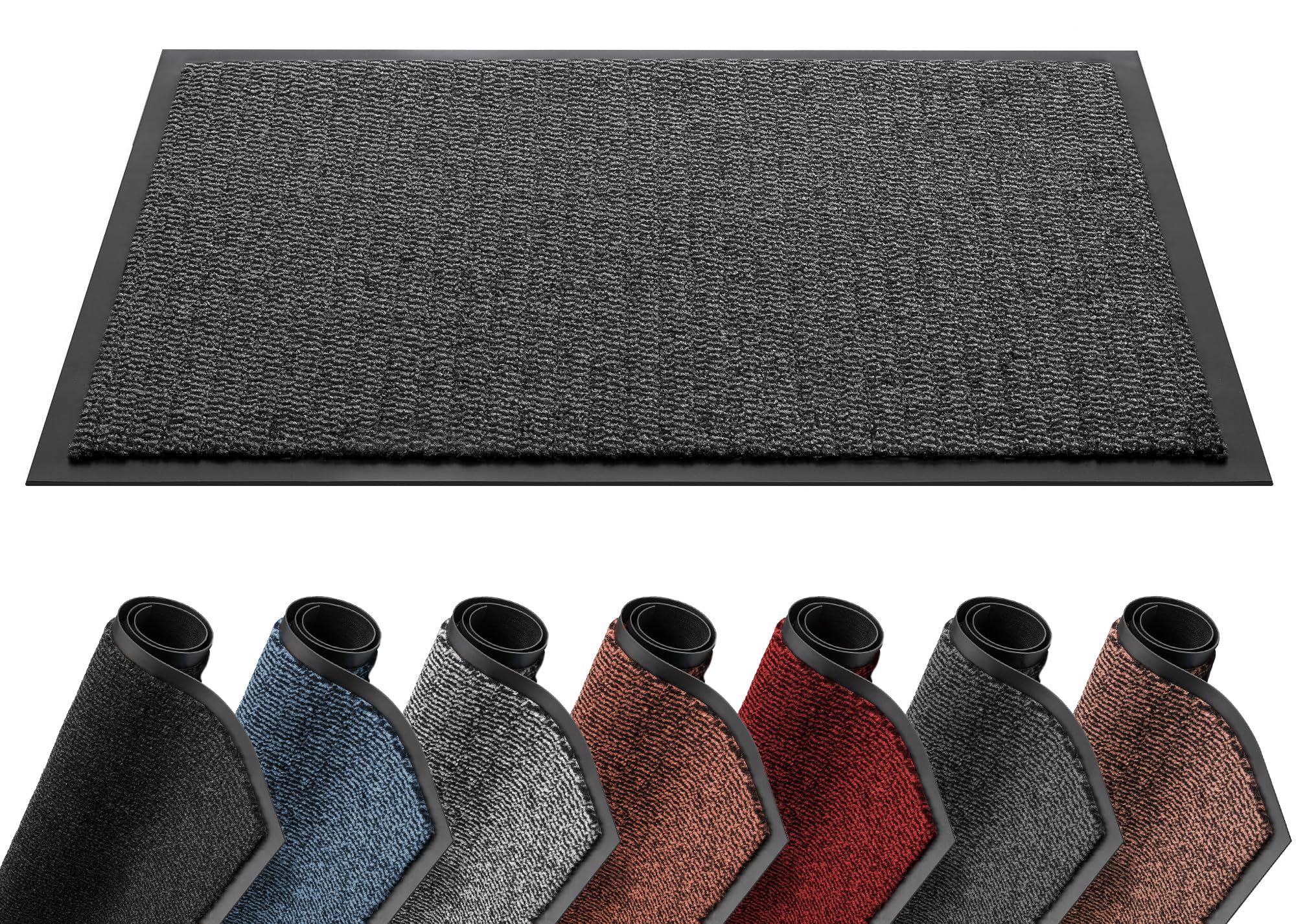 Lexell Door Mat, Indoor Heavy Duty Barrier Mat, Dirt Trapper Entrance Rug, Non Slip Rubber Backing, Super Absorbent Washable Floor Mat for Home, 40cm x 60cm, Anthracite
