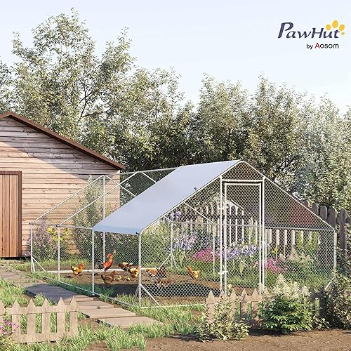 Miniatura 2 de PawHut Gallinero grande de metal con cubierta impermeable y anti-UV, jaula de valla en forma de espira para uso en granja al aire libre y patio,