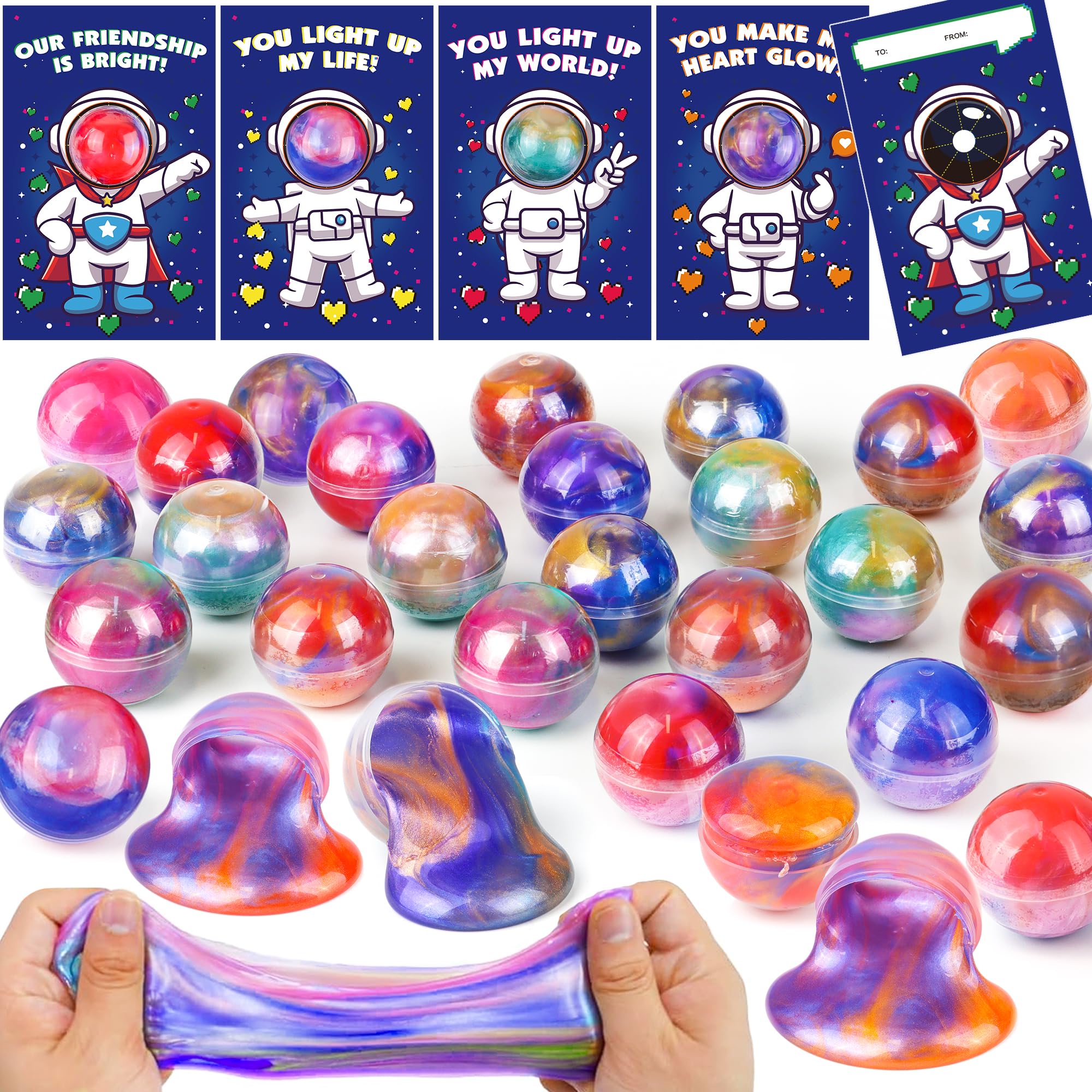 Photo 1 of ** NO SLIME**
28 Pack Valentines Day Gifts for Kids Classroom Valentines Day Cards with Galaxy Slime for Kids School, Valentine's for Class Valentines Exchange Card Party Favors Classroom Valentines Gifts Prize