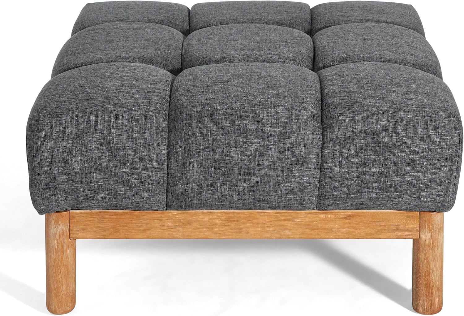 Christopher Knight Home Annette Square Ottoman Footstool with Grid Tufting, Living Room Sofa Ottoman with Wood Frame, Fabric Upholstery Coffee Table, Comfy Seating with Dense Foam Padding, Gray