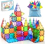 PicassoTiles Magnetic Tiles 60pcs Kids Toys Classroom Sensory Toy for Toddlers STEM Learning Building Blocks, Montessori Pretend Play Magnet Tile Construction Stacking Block Boys Girls Ages 3+ PT60