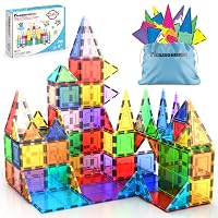 PicassoTiles 100 Piece Magnetic Tiles, Clear 3D Building Blocks for Kids 3+