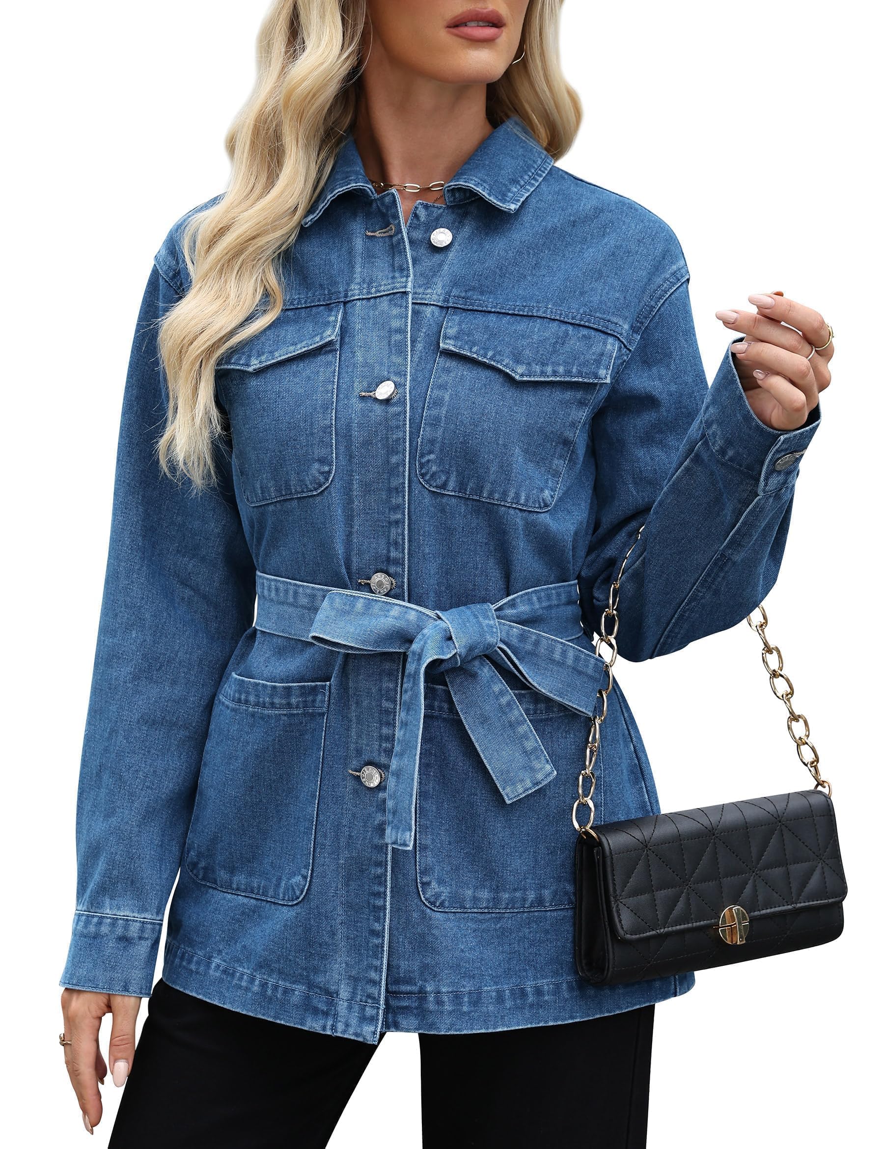 Chaqueta Vaquera de Mujer Oversize Manga Larga con Cierre Botón o Cremallera Casual Moderna Todo Temporada
