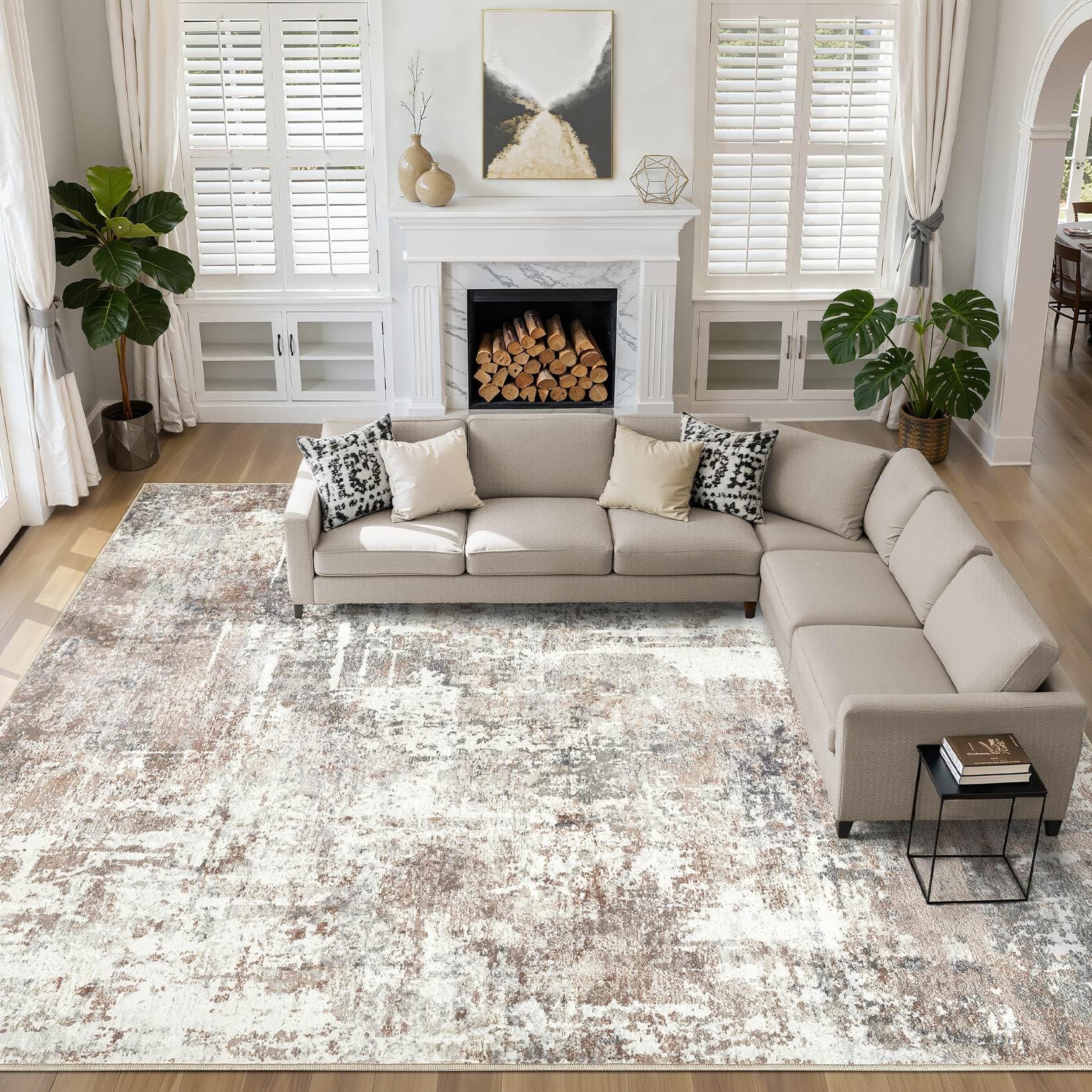 Photo 1 of LOONGRUG 10x14Ft Area Rugs Living Room: Washable Large Abstract Modern Soft Rug Stain Resistant Indoor Floor Non Slip Accent Carpet for Bedroom Nursery Playroom Office Dining Room Dorm Home- Brown